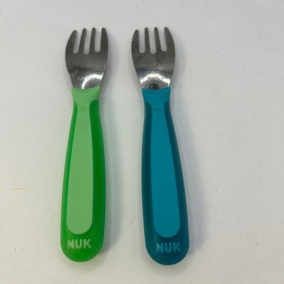 2 Preowned NUK Forks Blue and Green Handles - Picture 3 of 3